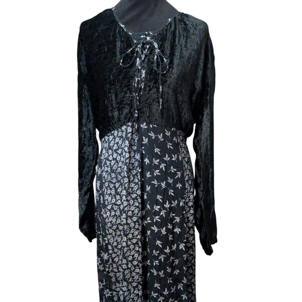 VINTAGE PAPILLON VELVET FLORAL MAXI DRESS BOHO WHIMSIGOTH PATCHWORK BLACK M - Picture 2 of 8